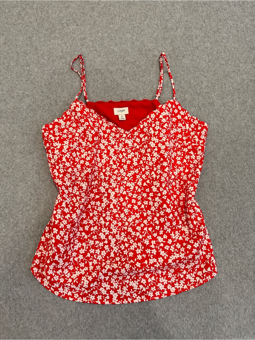 J. Crew Red and White Floral Spaghetti-Strap Cami